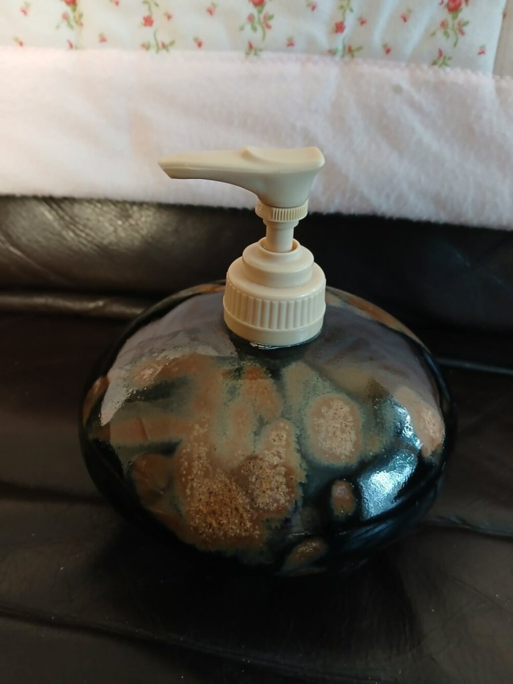 Ceramic Soap Dispenser Pump Bottle Drip Glaze Blue Gold glitter specks